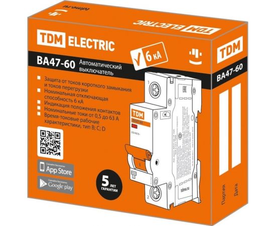 Автоматический выключатель TDM ВА47-60, 1Р, 10А, 6кА, характеристика В SQ0223-0005 – изображение 3