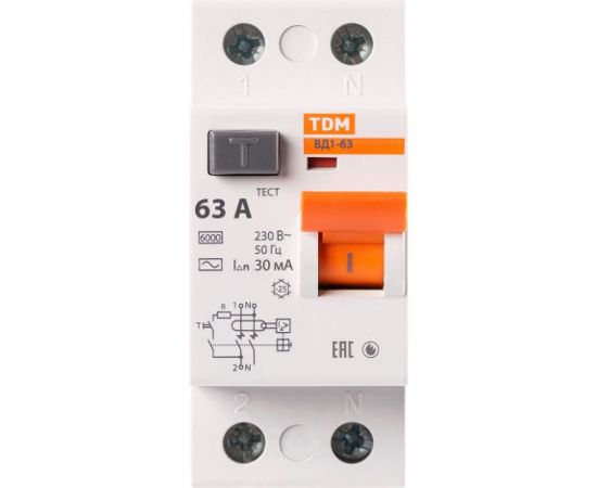 Устройство защитного отключения TDM ВД1-63 2Р 63А 30мА SQ0203-0019 – изображение 3
