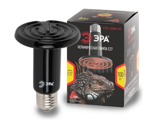 Инфракрасная лампа ЭРА FITO-100W-НQ керамическая, CeramiHeat, для брудера, рептилий 100 Вт Е27, Б0052715 – изображение 3