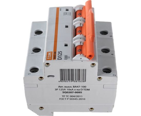 Автоматический выключатель TDM ВА47-100 3Р 125А 10кА характеристика D SQ0207-0095 – изображение 4