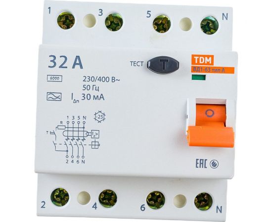 Устройство защитного отключения TDM ВД1-63 4Р 32А 30мА тип А SQ0203-0086 