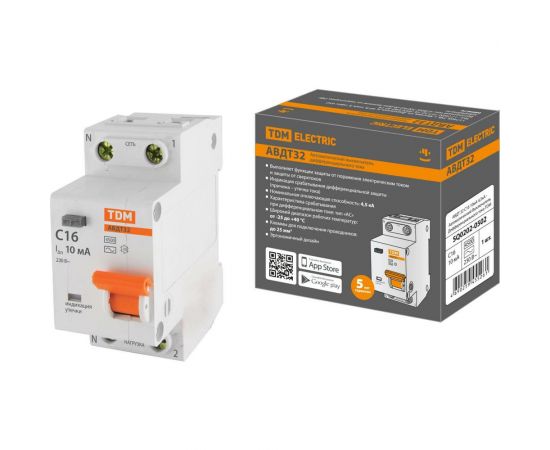 Автоматический выключатель дифференциального тока TDM 32 2P1P+N C16А 10мА 4,5кА тип АС SQ0202-0502 