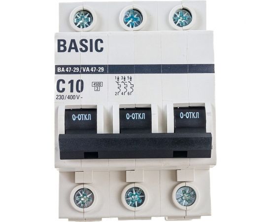 Автоматический трехполюсный выключатель EKF 10А С ВА47-29 4.5кА mcb4729-3-10C 