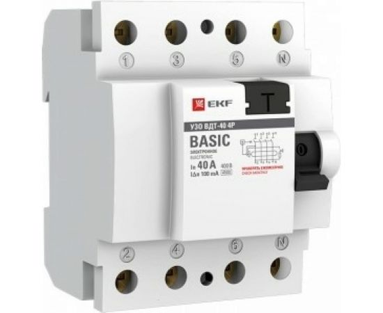 Устройство защитного отключения EKF УЗО, ВД-40, 4P, 40А/100мА, электронное, Basic SQ elcb-4-40-100e-sim 