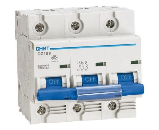 Автоматический выключатель CHINT DZ158-125H, 3P, 80A, 10kA, характеристика 8-12In 158095 