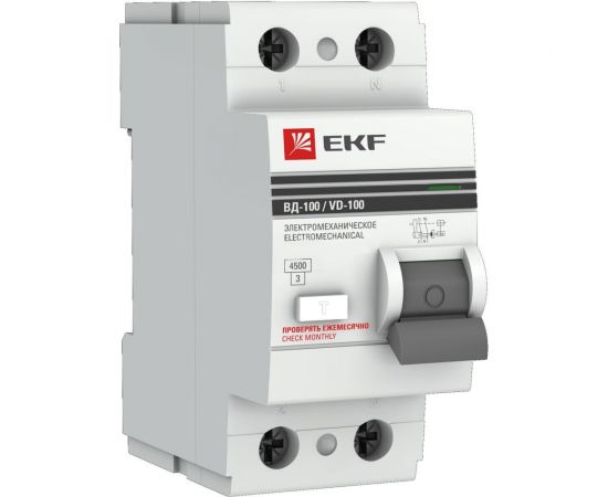 Электронное устройство защитного отключения EKF ВД-100 2P 40А/30мА электр, тип А PROxima elcb-2-40-30-e-a-pro 