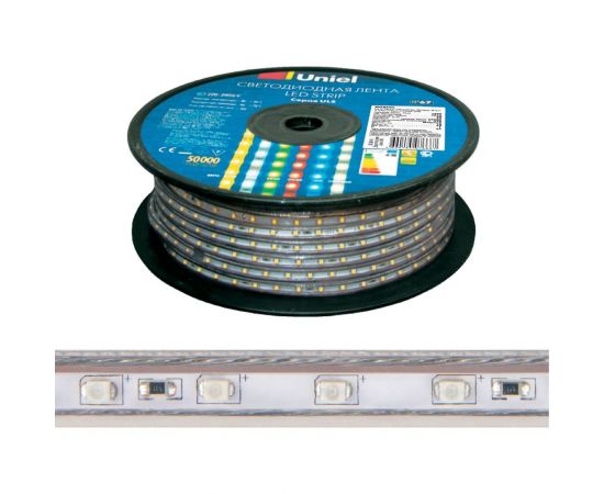 Светодиодная гибкая герметичная лента Uniel ULS-2835-120LED/m-10mm-IP67-220V-10W/m-50M-6500K UL-00006480 