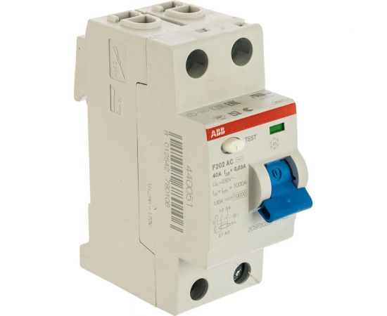 Выключатель дифференциального тока ABB, УЗО, 2п, 40А, 30мА, F202, АС 2CSF202001R1400 