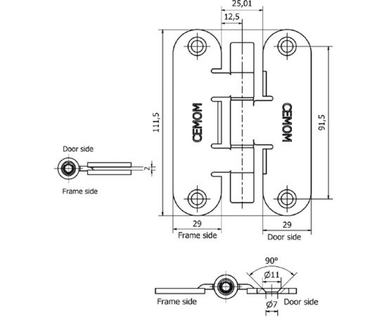 Карточная петля CEMOM MOATTI I1078-00-00/BC 8062 матовый хром, вес полотна 80кг, 29x111,5мм, врезка ESTETIC 80 51540 – изображение 2