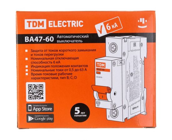 Автоматический выключатель TDM ВА47-60 1Р 25А 6кА характеристика В SQ0223-0012 – изображение 3
