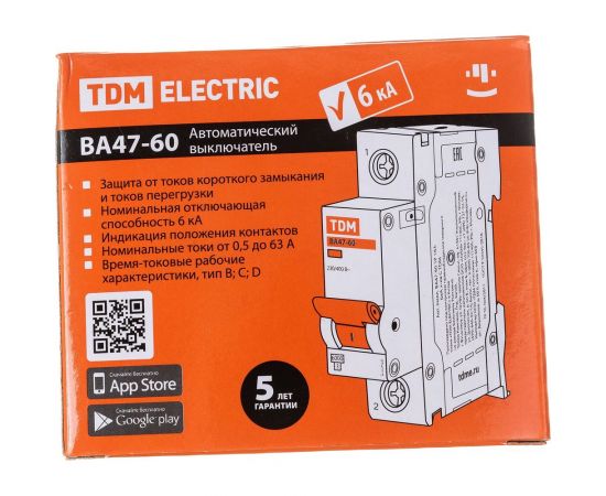 Автоматический выключатель TDM ВА47-60, 1Р, 6А, 6кА, характеристика С SQ0223-0073 – изображение 3