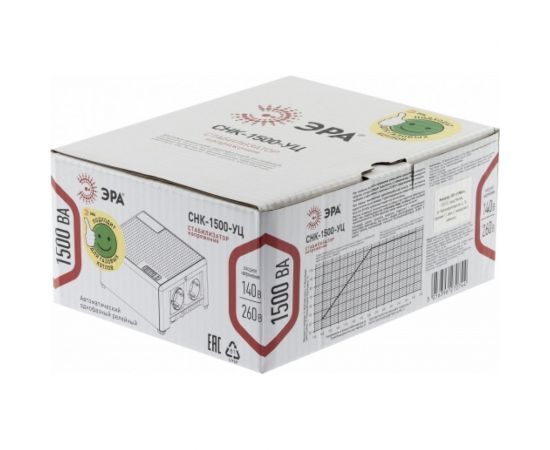 Компактный универсальный стабилизатор напряжения ЭРА CНК-1500-УЦ 140-260В/220В, 1500ВА Б0051111 – изображение 10