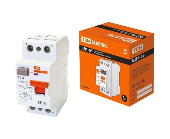 Устройство защитного отключения TDM ВД1-63 2Р 40А 30мА SQ0203-0013 