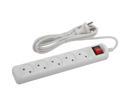Удлинитель ЭРА U-5s-1,5m-2x1 без заземления, с выключателем, 5 розеток, 1,5 м, ПВС, 2х1мм2, 10А Б0044055 