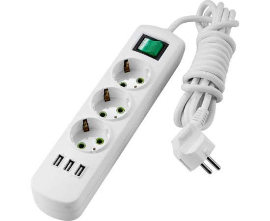 Удлинитель Lezard LETITIA с заземлением, 3 входа, 3 метра, с выключателем, c USB разъёмом 721-0303-302U 