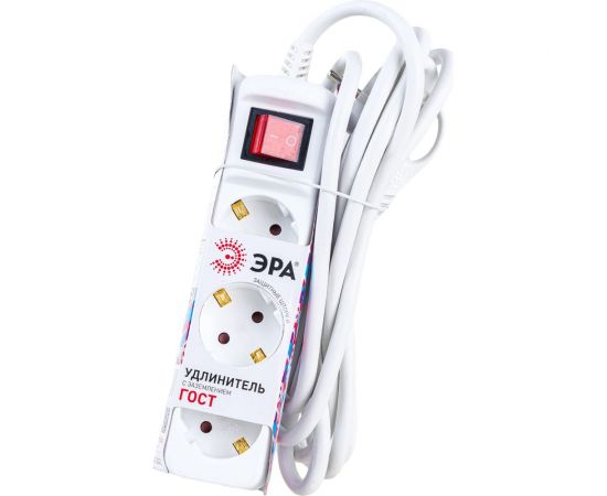 Электрический удлинитель ЭРА U-3es-3m-3x1,5 с заземлением с выключателем 3 розетки 3м ПВС 3x1,5мм2 16А, Б0044040 