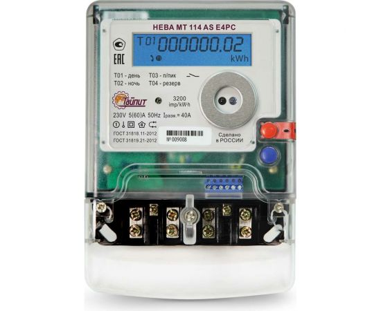 Счетчик электроэнергии ТАЙПИТ НЕВА МТ 114 E4PC 5(60) 6082705 