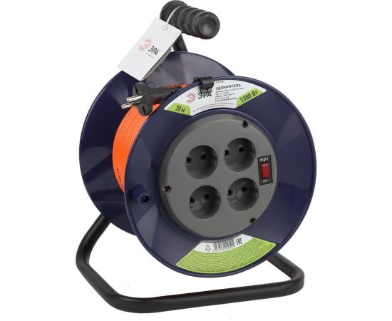 Силовой удлинитель ЭРА RPx-4s-2x0.75-20m на пластиковой катушке, без заземления, 4 гнезда, 20 м, ПВС 2х0.75, 2/36 Б0046841 