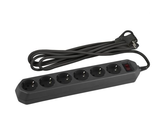 Сетевой фильтр ЭРА USF-6es-1,5m-B-BOX черный с заземлением 3x0,75мм2, с выкл, 6гн, 1,5м Б0037261 