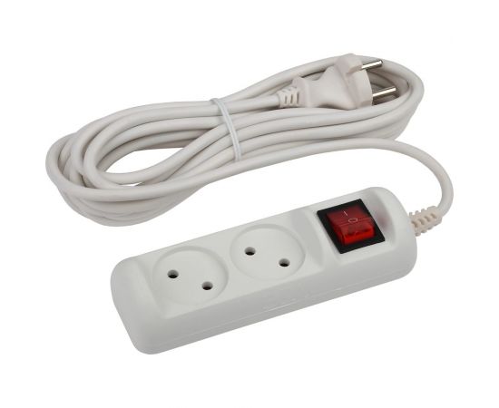 Удлинитель ЭРА U-2s-5m-2x1 без заземления, с выключателем, 2 гнезда, 5 метров, ПВС, 2х1мм2, 10А, 20/720 Б0044048 