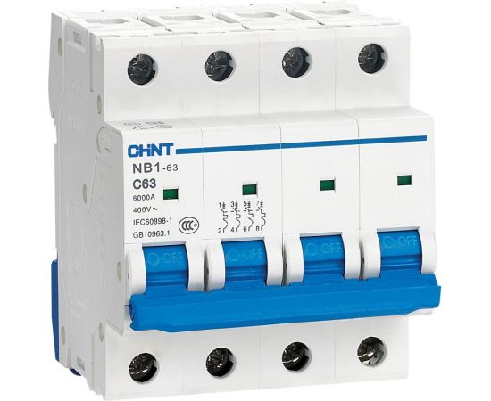 Автоматический выключатель CHINT NB1-63, 4P, 40A, 6кА, характеристика C 179749 