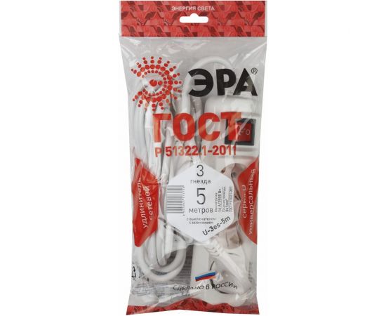 Удлинитель ЭРА U-3es-5m Россия с заземлением, 3x1мм2, 16A, ПВС, с выкл, 3гн, 5м Б0028379 – изображение 2