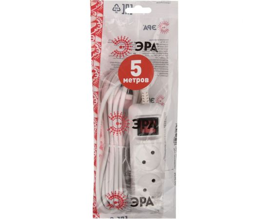 Удлинитель ЭРА U-2s-5m-2x1 без заземления, с выключателем, 2 гнезда, 5 метров, ПВС, 2х1мм2, 10А, 20/720 Б0044048 – изображение 2