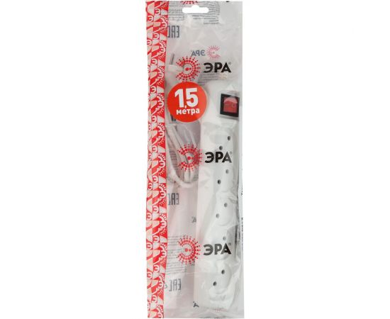 Удлинитель ЭРА U-5s-1,5m-2x1 без заземления, с выключателем, 5 розеток, 1,5 м, ПВС, 2х1мм2, 10А Б0044055 – изображение 3