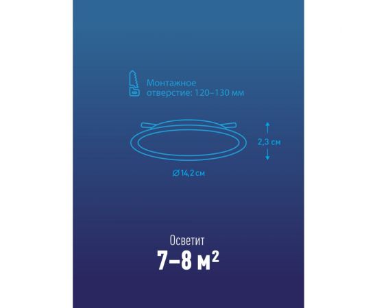 Светодиодная панель КОСМОС круглая, цвет белый, DownL 12W, 180-265В, 4000K, KDownL12W4000K – изображение 3