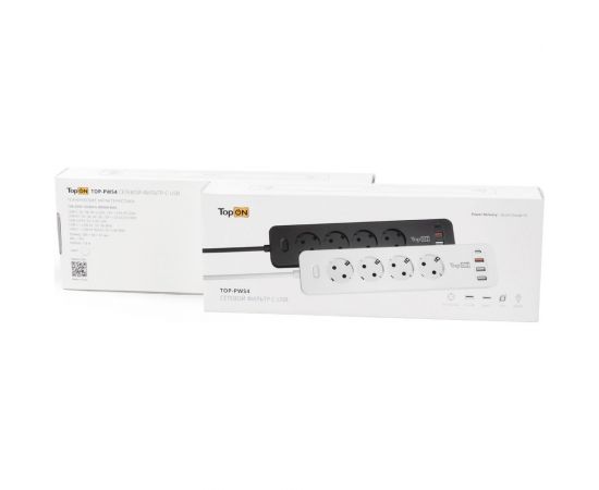 Сетевой фильтр TopOn TOP-PWS4 4 розетки, 3 USB, Type-C, PD 20W QC3.0, 4000W, 3м Белый TOP-PWS4-3 – изображение 3