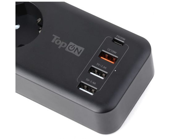 Сетевой фильтр TopOn TOP-PWS4 4 розетки, 3 USB, Type-C, PD 20W QC3.0, 4000W, 3м Черный TOP-PWS4B-3 – изображение 5