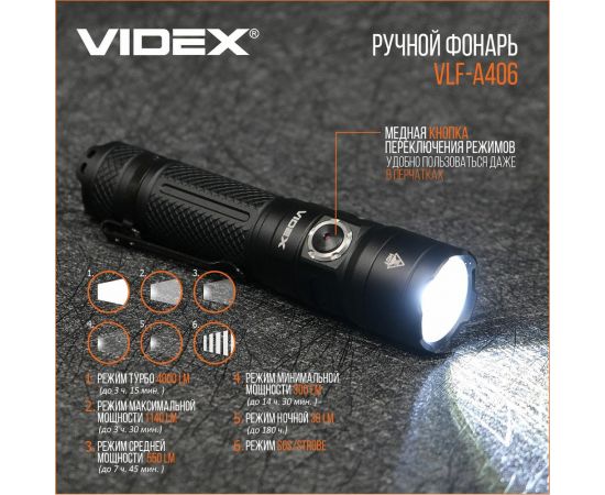 Портативный светодиодный фонарик Videx A406 4000Lm 6500K VLF-A406 – изображение 10