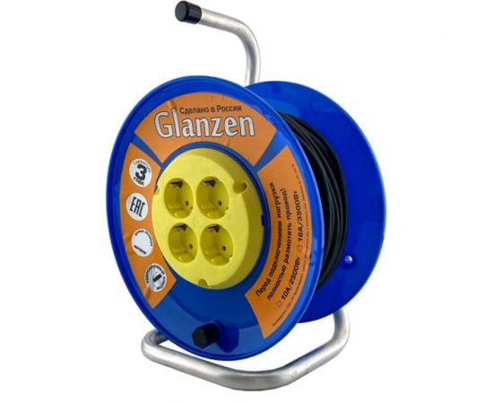 Силовой удлинитель на катушке Glanzen 4 гнезда, ПВС 3х0,75, арт. EB-50-018 00-00006732 