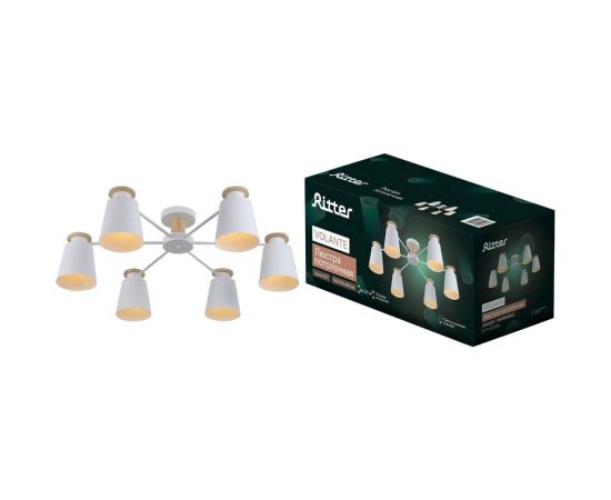 Потолочная люстра RITTER VOLANTE 6хE27 780x780x260мм металл дерево белый дерево 52443 4 