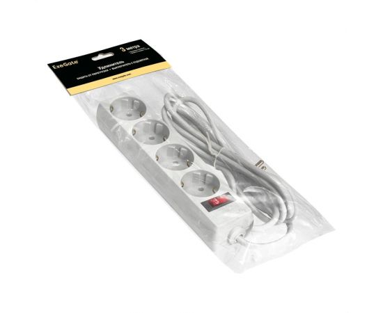 Удлинитель ExeGate EC-4-3W 4евро с заземлением, 3м, выключатель с подсветкой, белый 279400 – изображение 2