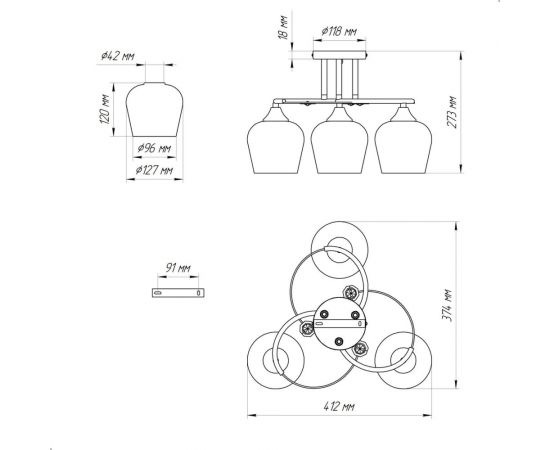 Потолочный светильник ЭЛЕТЕХ 11293-2/3 черный хром (Плафон 8310) НПБ 01-3x60-207 Е27 ИУ 1005404878 – изображение 7