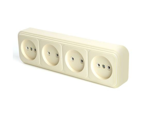 4-местная розетка STEKKER без заземляющего контакта, 250В, 16А, IP20, PST16-60-20 (RA 16-464-БЖ), слоновая кость 49053 