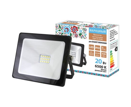 Светодиодный прожектор TDM СДО-04-020Н 20 Вт, 6500 К, IP65, черный, Народный SQ0336-0261 