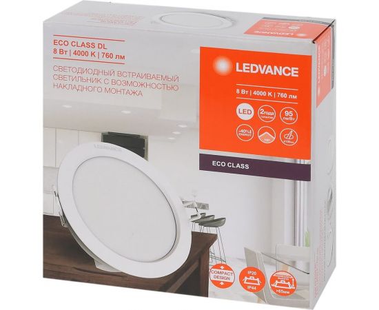 Светодиодный светильник даунлайт LEDVANCE ECOCLASS DL 8W 840 WT IP44 10x1RETRU LEDV 4058075656611 