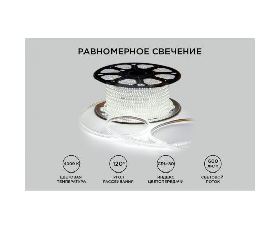 Светодиодная лента OGM 220В, 7Вт/м, smd2835, 120д/м, ip65, 600Лм/м, 13x7мм, 50м, 4000к / O17-08 – изображение 4