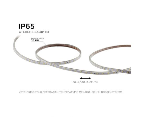 Светодиодная лента OGM 220В, 5Вт/м, smd2835, 60д/м, ip65, 300Лм/м, 10x7мм, 50м, 6500к / O17-03 – изображение 6