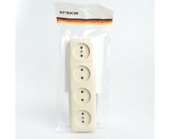 4-местная розетка STEKKER без заземляющего контакта, 250В, 16А, IP20, PST16-60-20 (RA 16-464-БЖ), слоновая кость 49053 – изображение 6