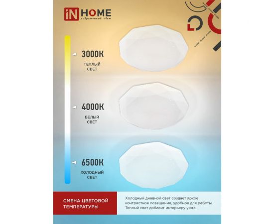 Светодиодный светильник IN HOME COMFORT DIAMOND 36Вт 230В 3000-6500K 2900Лм 330x80мм пульт ДУ 4690612035031 – изображение 6