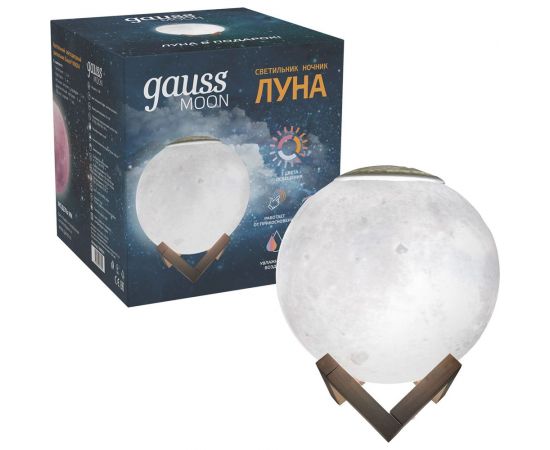 Настольный светильник Gauss NN004 3D Луна 1W 220-240V D13см белый 13см c увлажнителем воздуха LED 