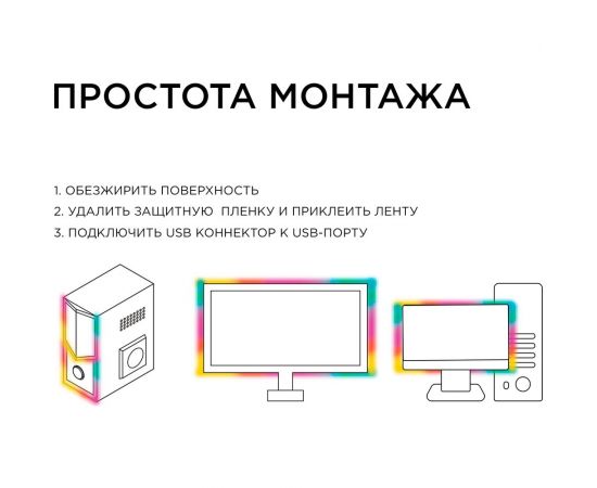 ТВ-подсветка Apeyron, комплект светодиодной ленты 5В, 14,4 Вт/м, RGB 10-69 – изображение 5