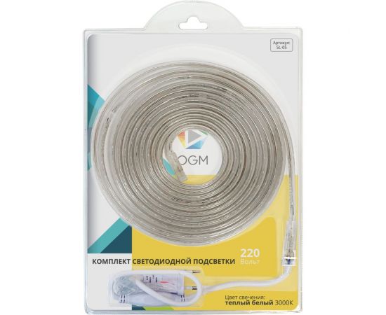 Комплект светодиодной ленты OGM 220В, 4,8Вт/м, smd3528, 60д/м, IP44, 300Лм/м, подложка 10мм, 5м, т/б SL-05 – изображение 10