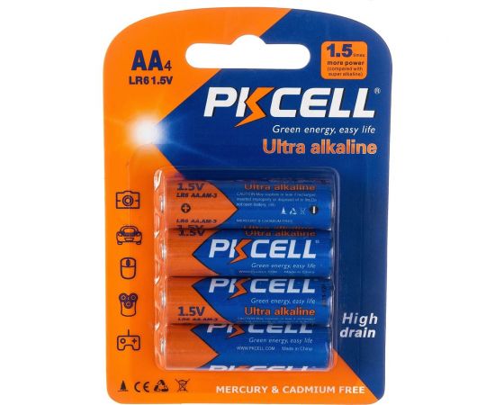 Щелочной/алкалиновый элемент питания PKCELL тип - AA 4 шт в блистере LR6-4B – изображение 2