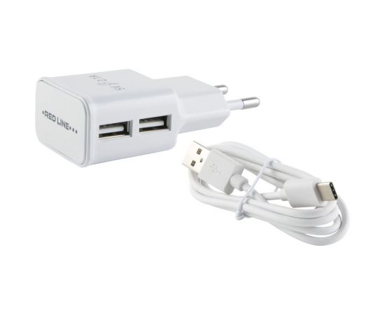 СЗУ Red Line 2 USB модель NT-2A, 2.1A + кабель Type-C, белый УТ000013636 – изображение 2