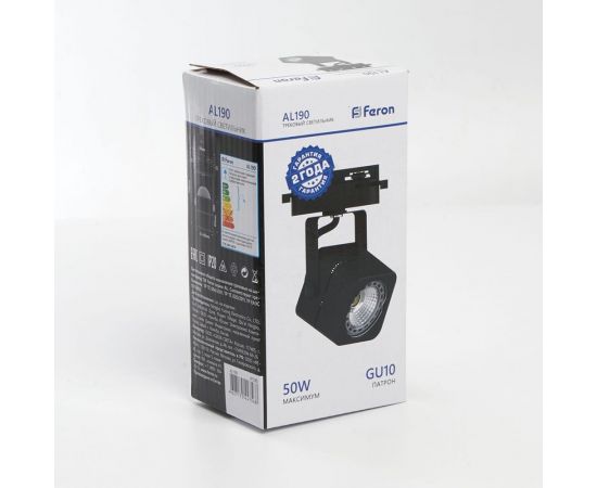 Трековый однофазный светильник на шинопровод FERON GU10, AL190, 50W, 230V, черный 41590 – изображение 6