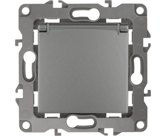 Розетка ЭРА 12-2103-12 2P E Schuko со шторками с крышкой, 16A-250В, IP20, 12, графит Б0019327 